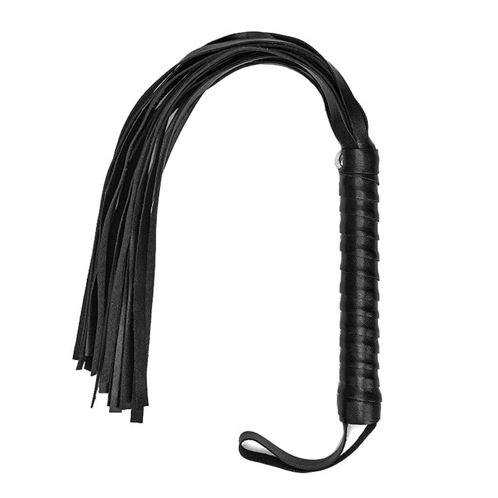 SPANKS PLEASE LEATHER WHIP -  BLACK