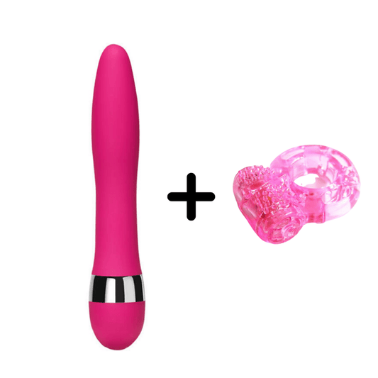 NAUGHTY ME - VIBRATING DILDO + COCK RING BUNDLE - PINK